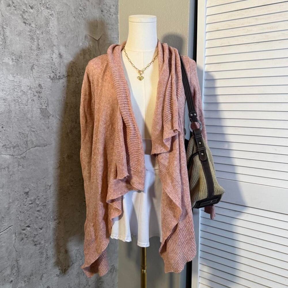 Pink Boho Open Front Cardigan